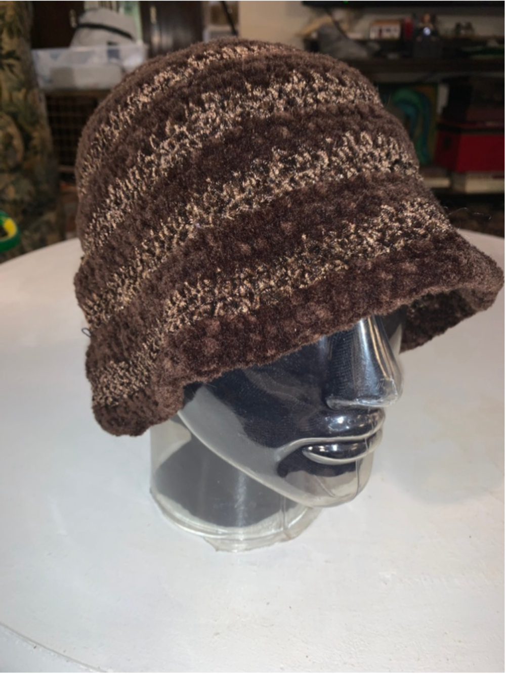 Women's Unbranded Brown Beige Striped Bucket Hat One Size